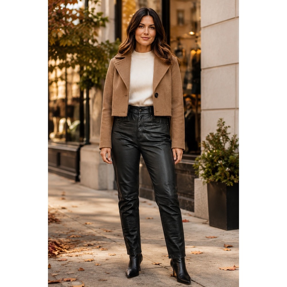 Vintage Wilsons Maxima Black Leather Pants High Rise Straight Leg Size 12